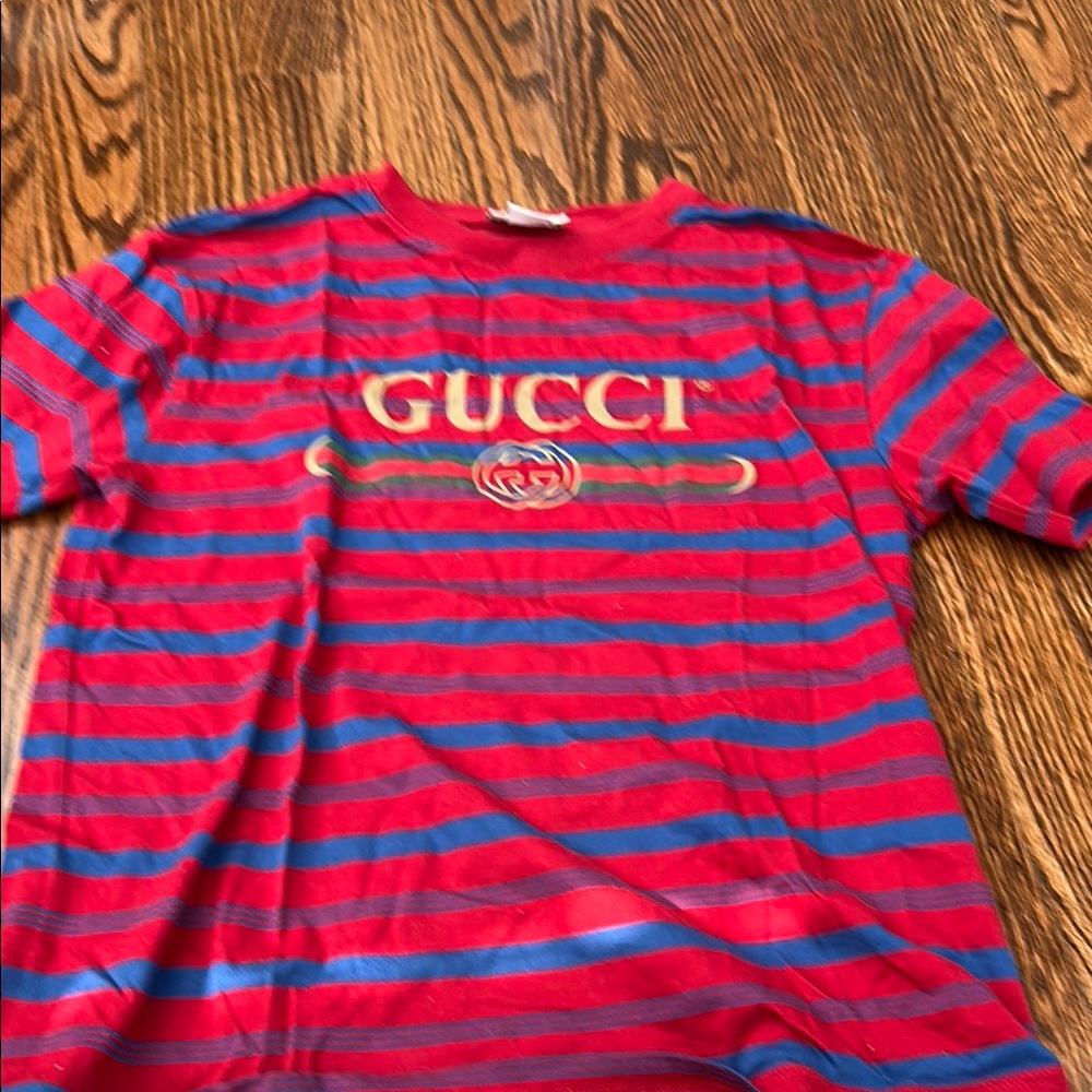 Gucci Kids Red and Blue Striped Shirt